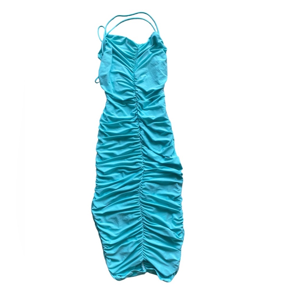 Blue ruched midi bodycon dress/ summer dress/ vacation dress size M